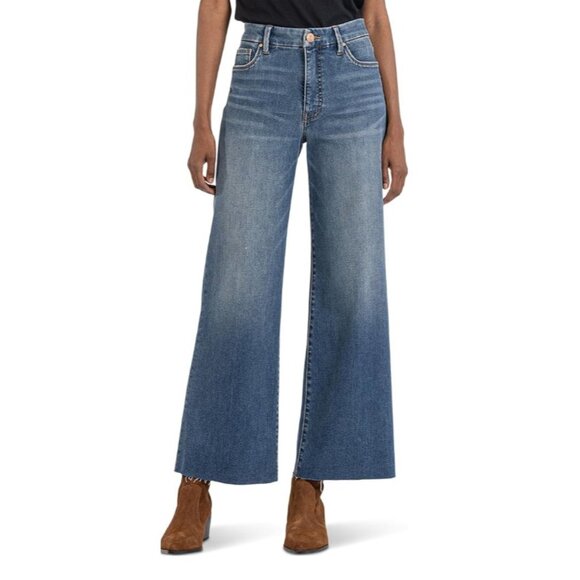 KUT from the Kloth Denim - Kut‎ From The Kloth Meg Fab Ab Wide Leg Jeans High Rise Raw Hem Milestone 8L